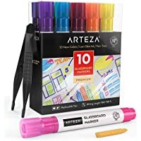Arteza Rotuladores para cristal | 10 colores de neón brillante | Rotuladores borrables para vidrio | Olor bajo | Ideales…